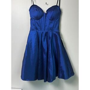 B. DARLIN Blue Strapless Sweetheart Corset Fit Flare Formal Dress Size 5/6 NWT